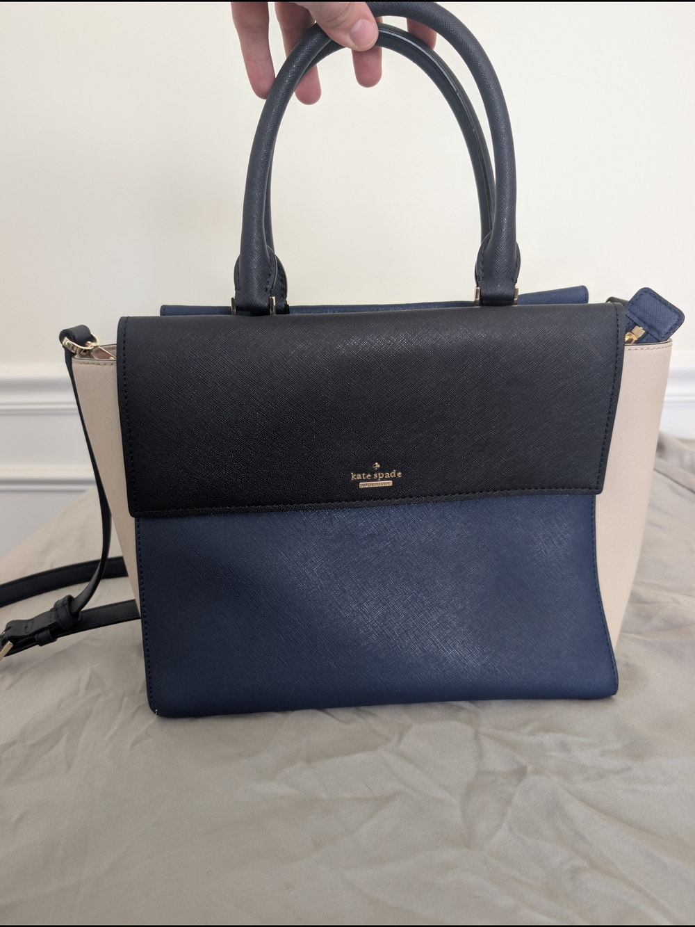 Kate Spade Women's Tricolor Satchel Tote - Navy, Black & Cream
